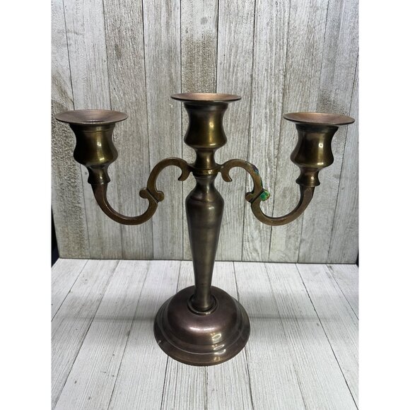 Vtg Solid Brass Century Candelabra Candlestick Holder Art Nouveau 11'' Tall - Picture 4 of 10